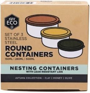 Ever Eco Stainless Steel Round Nesting Containers Autumn Collection 3pk