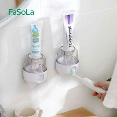 FaSoLa Wall-Mounted Toothpaste Dispenser for Home Use, No Drilling Required, White, 8.6*8.6*9.8cm