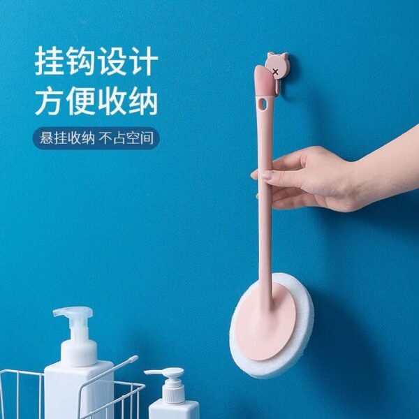 FaSoLa Medium-Long Handle Bathroom Tile Cleaning Sponge Brush with Two Replacement Heads