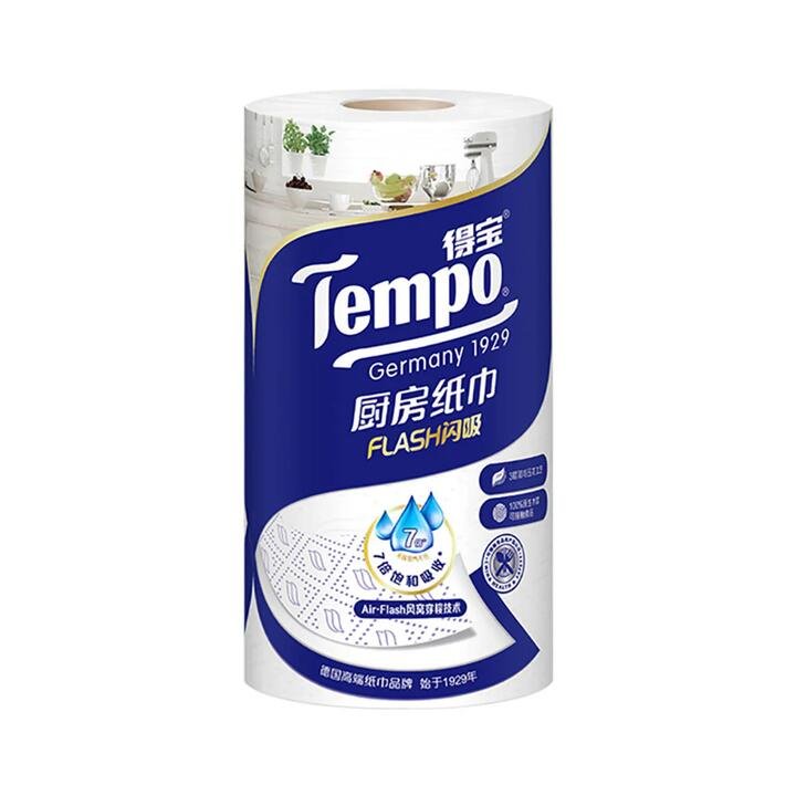 Tempo 3-Layer Flash Absorbent Kitchen Roll Paper, 88 Sheets per Roll