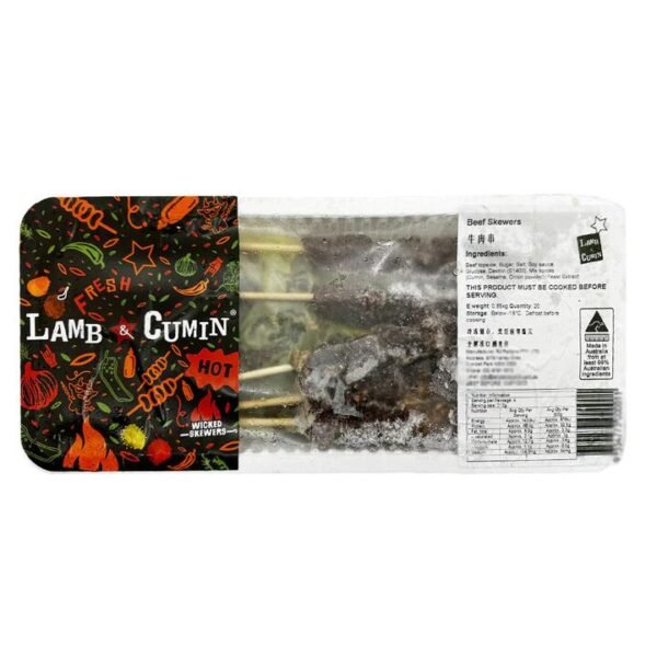 L&C BBQ Beef Skewers (20 Pack) 850g - Marinated and Frozen