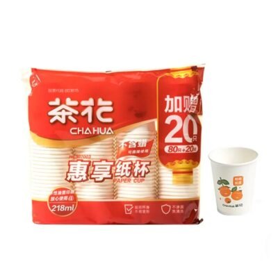 Camellia Brand Wax-Free Disposable Paper Cups, 218ml, Pack of 100