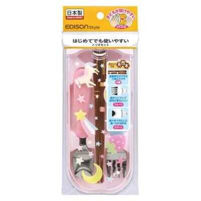 EDISONmama Portable Cutlery Set (Fork, Spoon, Chopsticks) - Pink Fairy Tale Design