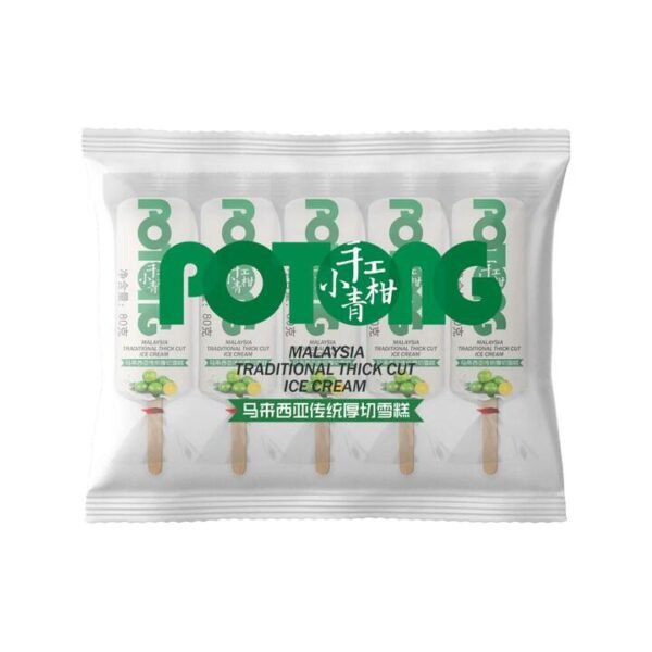 POTONG Malaysian Traditional Thick Cut Ice Cream Bars - Green Mandarin - 5 Sticks, 400g - Ais Potong