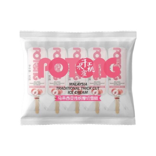 Meiqi Malaysian Potong Thick-Cut Ice Cream – White Peach, 5 Bars 400g